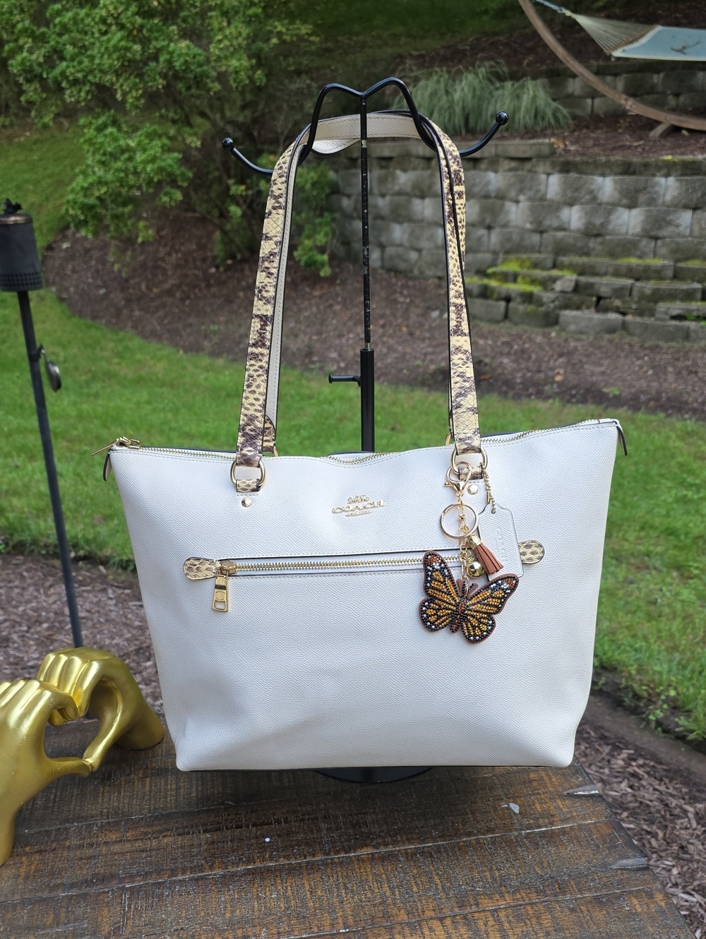 Coach Gallery Tote with Snakeskin-Print Straps